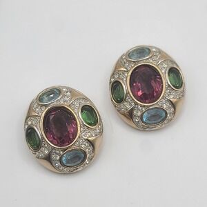 Vintage Panetta Earrings Rhinestone Moghul Jewel Tone